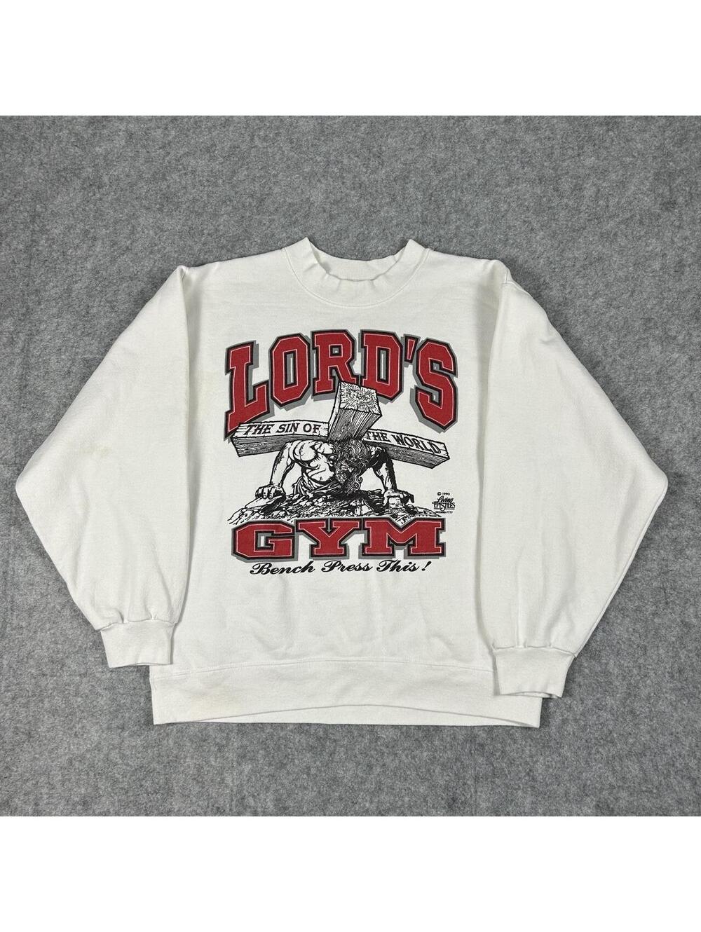 Vintage 1990 Lords Gym Living Epistles White Sweatshirt Very Rare Jesus Large